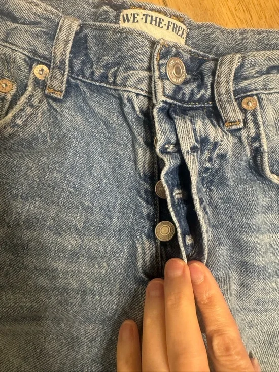 We The Free Vintage Wash Frayed Hem Jean Shorts - Blue Denim - Picture 3 of 5